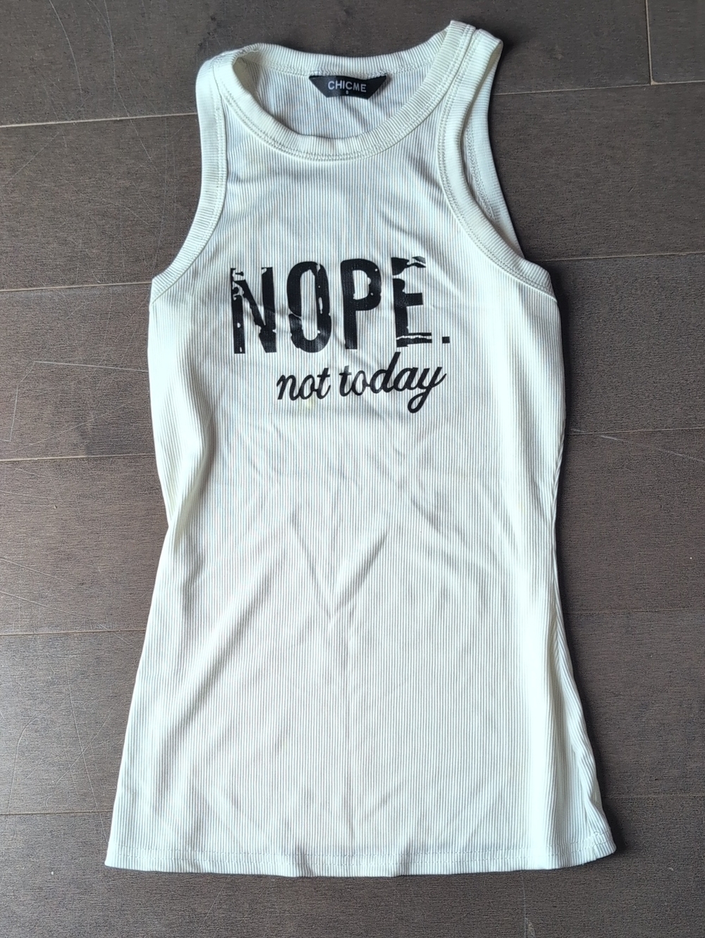 CHICME White Ribbed Graphic Tank - NOPE. not today